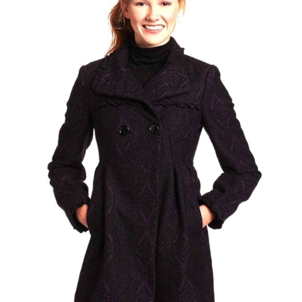 Steve Madden, XL, double-breasted scalloped long sleeve pleated pocketed peacoat